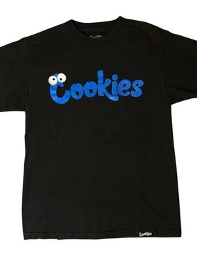 Cookies Mens Medium Black Short Sleeve Tee with Blue Size M 100% Cotten